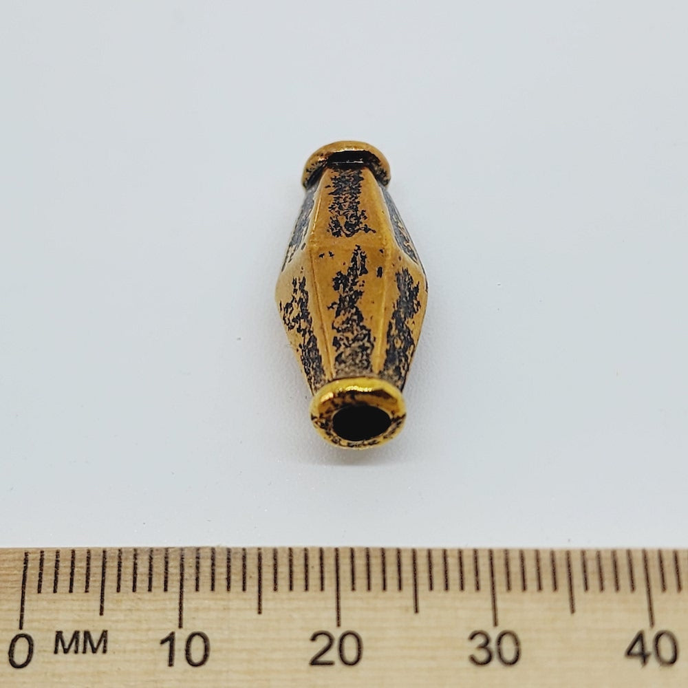 21x12mm Bicone (10) - Antique Gold - Vintage Metalised Beads