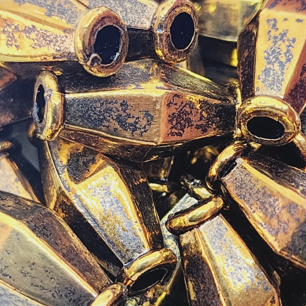 21x12mm Bicone (10) - Antique Gold - Vintage Metalised Beads