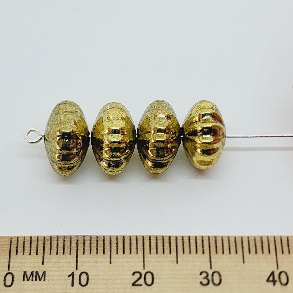 8x12mm Fluted Wheel (25) - Antique Gold - Vintage Metalised Beads