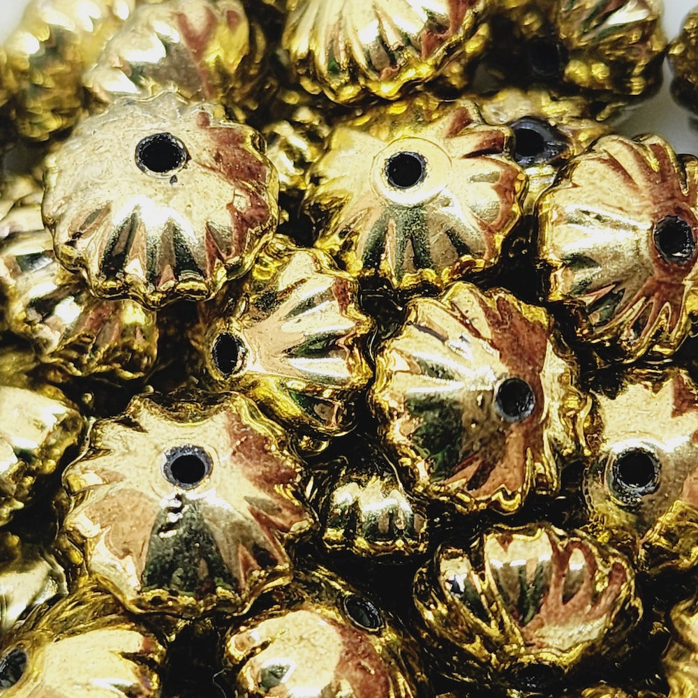 8x12mm Fluted Wheel (25) - Antique Gold - Vintage Metalised Beads