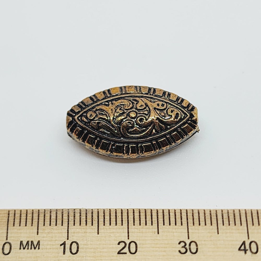 24x13x9mm Flat Oval (10) - Antique Gold - Vintage Metalised Beads