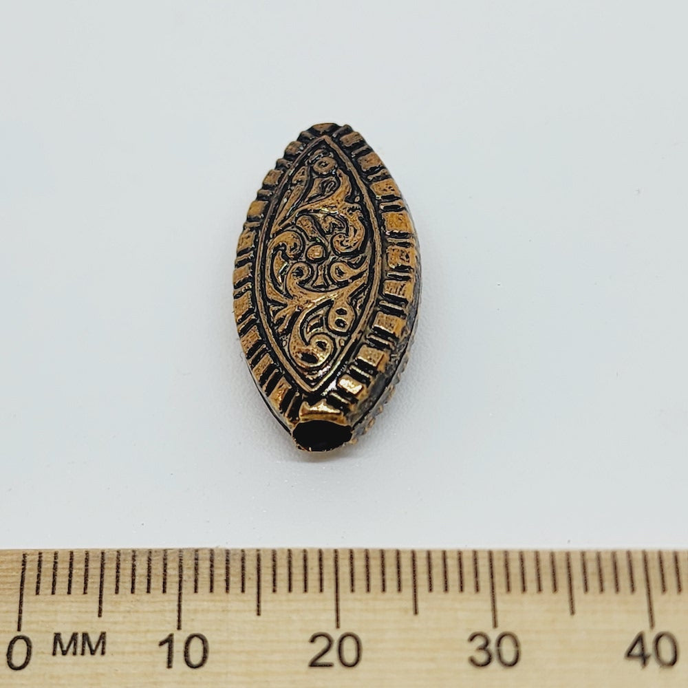 24x13x9mm Flat Oval (10) - Antique Gold - Vintage Metalised Beads