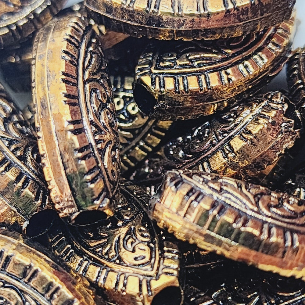 24x13x9mm Flat Oval (10) - Antique Gold - Vintage Metalised Beads