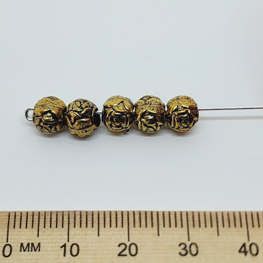 6mm Round Rose (50) - Antique Gold - Vintage Metalised Beads