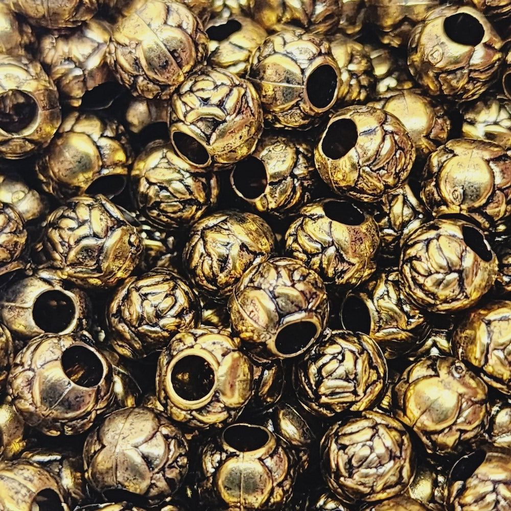 6mm Round Rose (50) - Antique Gold - Vintage Metalised Beads