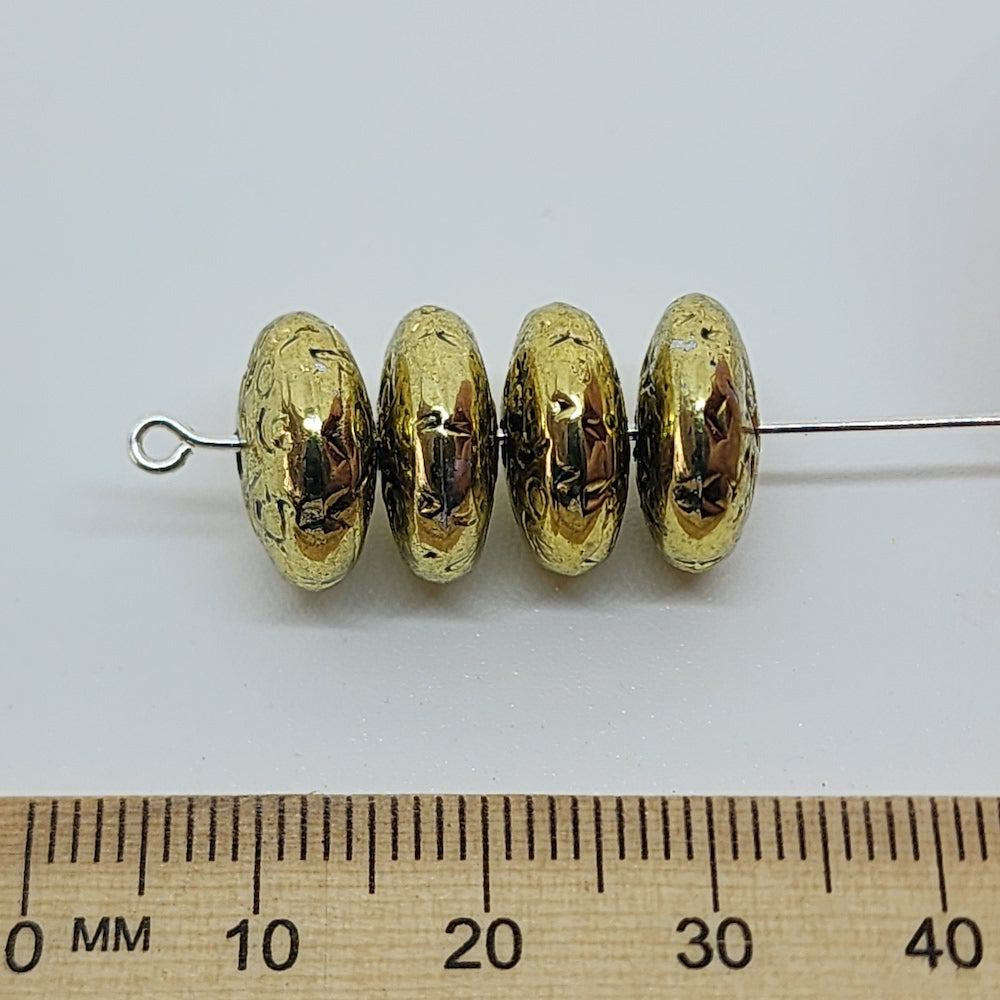 6x13mm Rondelle (25) - Antique Gold - Vintage Metalised Beads
