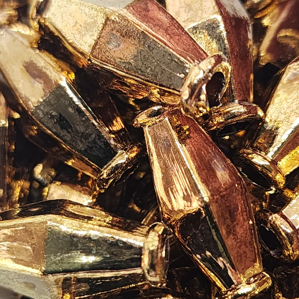 21x12mm Bicone (10) - Bright Gold - Vintage Metalised Beads