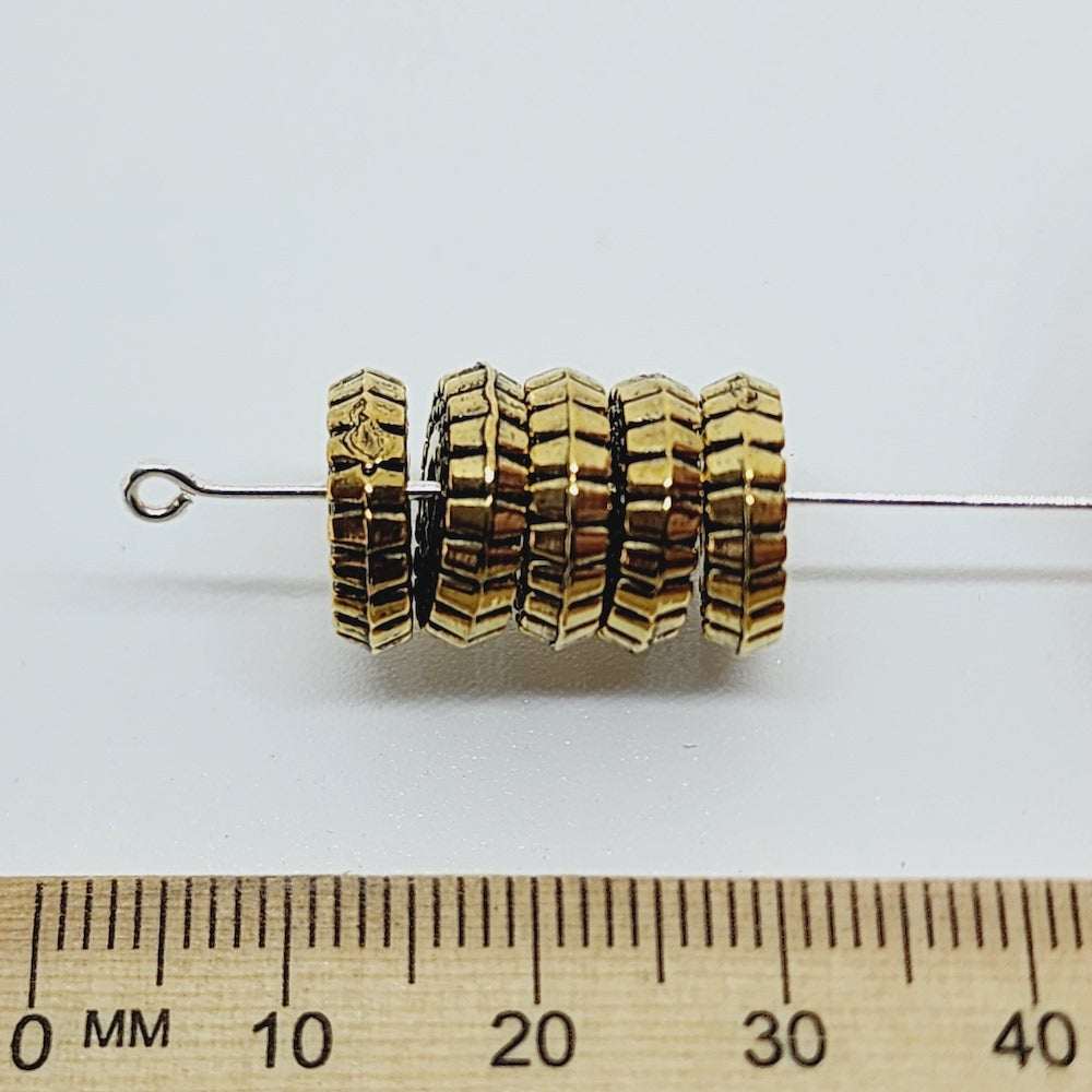 3x12mm Wheel (25) - Antique Gold - Vintage Metalised Beads
