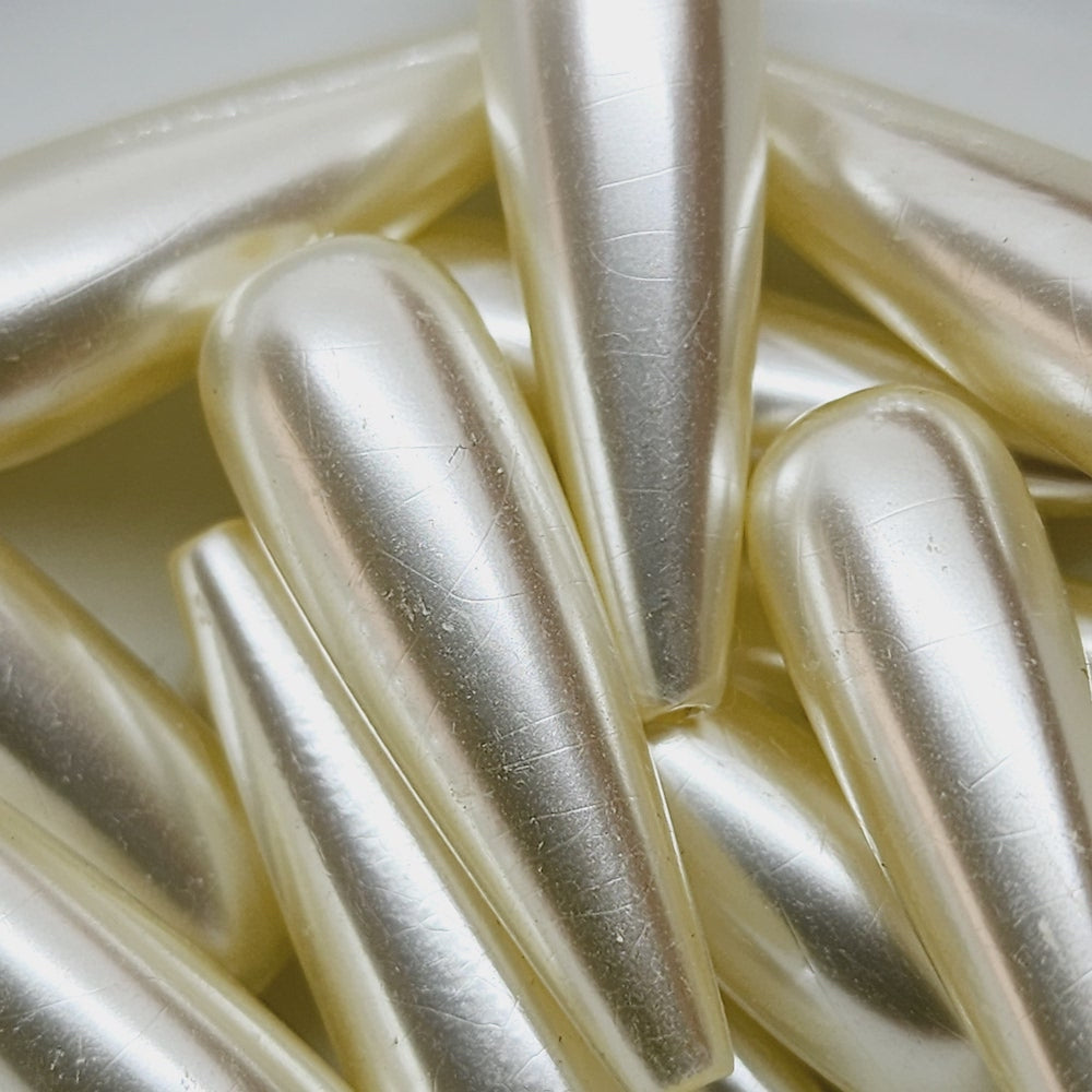 30x9mm Teardrop (25) - Cream - Centre Drilled - Acrylic Vintage Pearls
