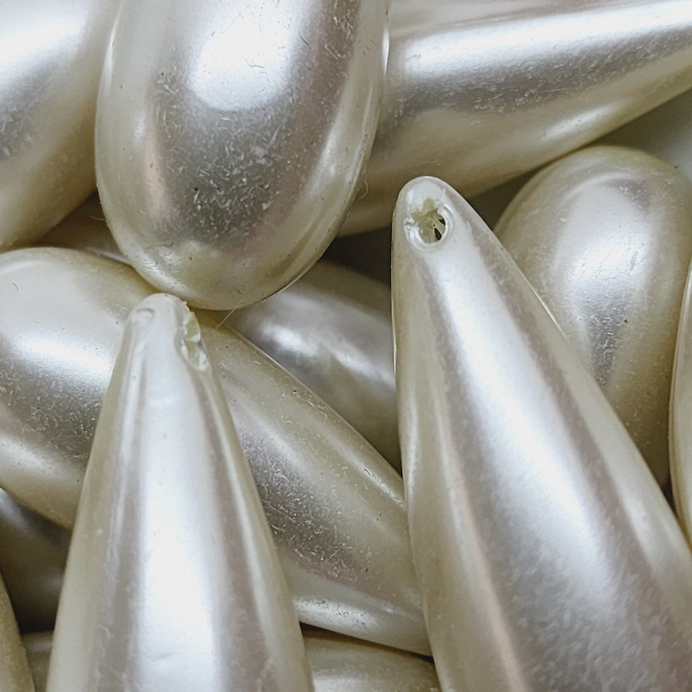 34x13mm Drop (10) - White - Top Drilled - Acrylic Vintage Pearls