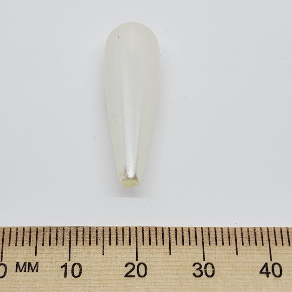 30x9mm Teardrop (25) - White - Centre Drilled - Acrylic Vintage Pearls