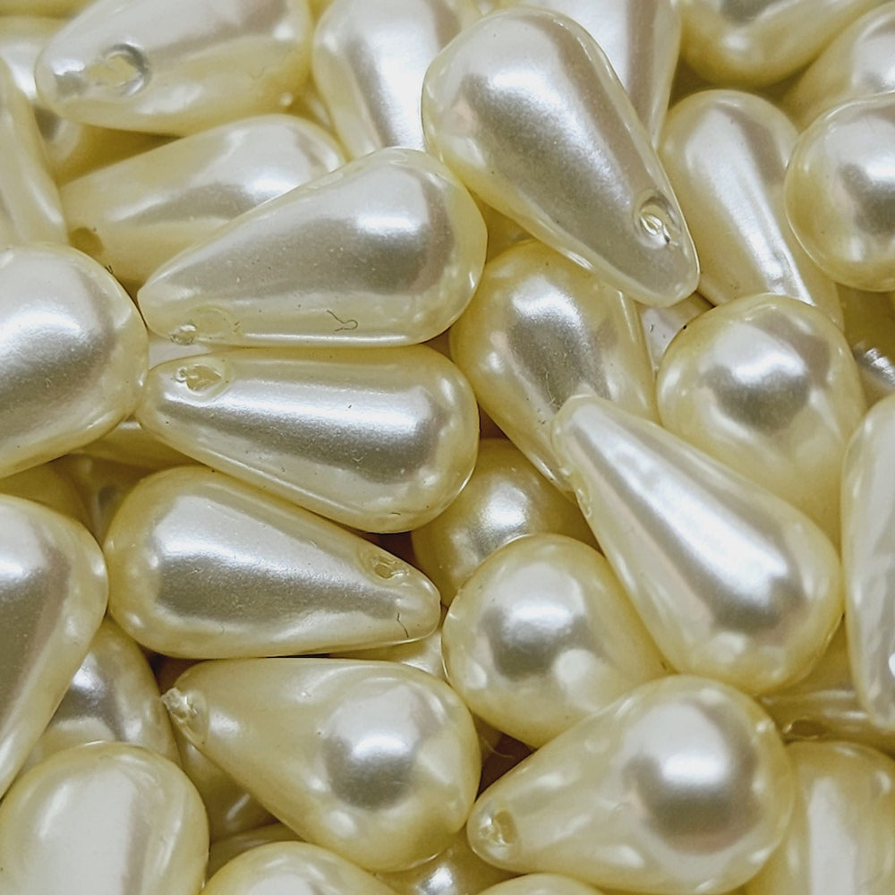 14x9mm Drop (25) - Cream - Top Drilled - Acrylic Vintage Pearls