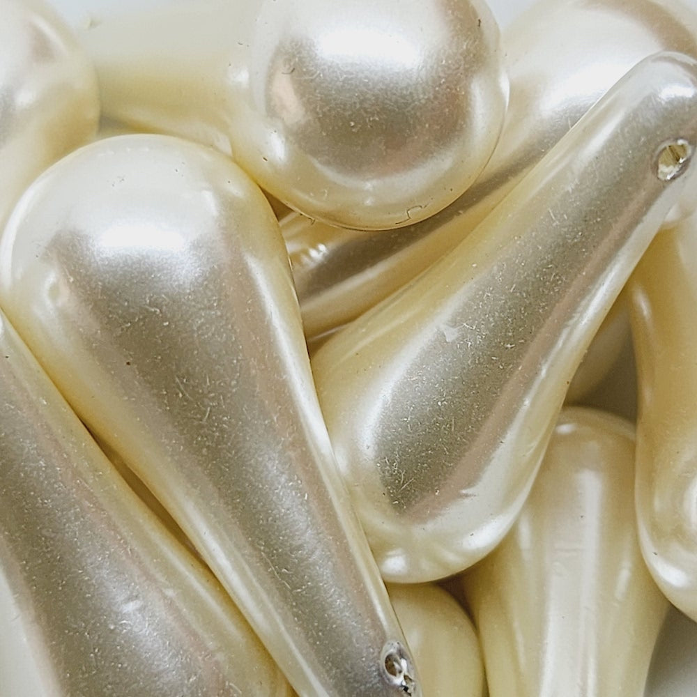 31x14mm Drop (10) - Cream - Top Drilled - Acrylic Vintage Pearls