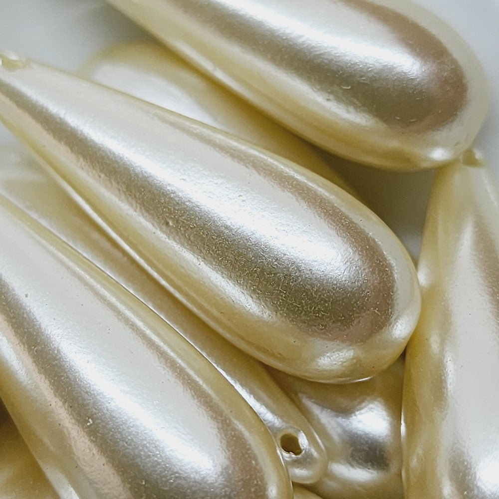 34x13mm Drop (10) - Cream - Top Drilled - Acrylic Vintage Pearls