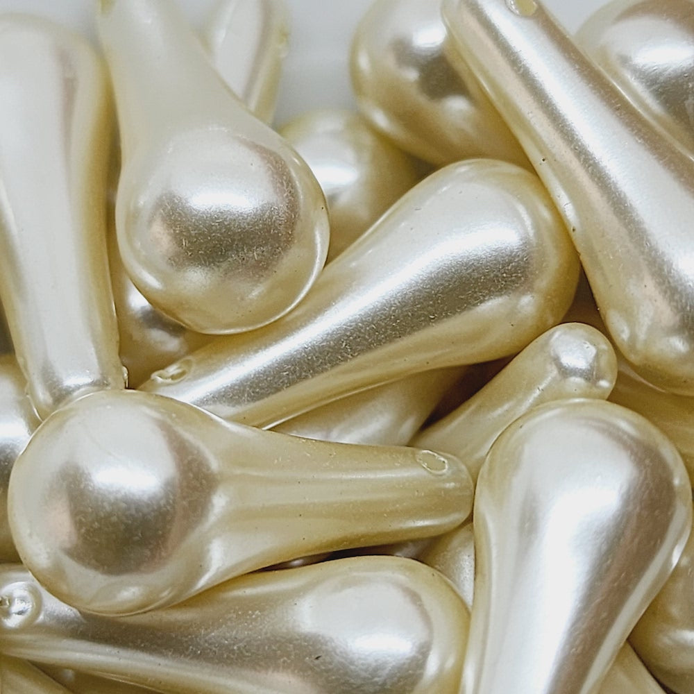 25x11mm Drop (10) - Cream - Top Drilled - Acrylic Vintage Pearls