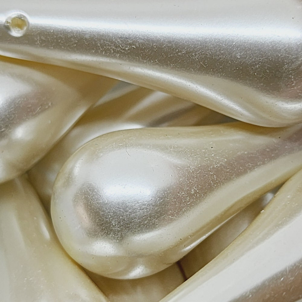 40x16mm Drop (10) - White - Top Drilled - Acrylic Vintage Pearls