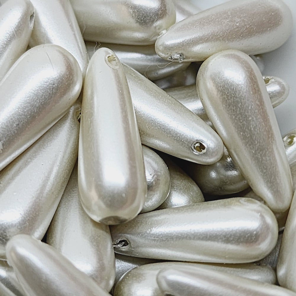 20x8mm Drop (25) - White - Top Drilled - Acrylic Vintage Pearls