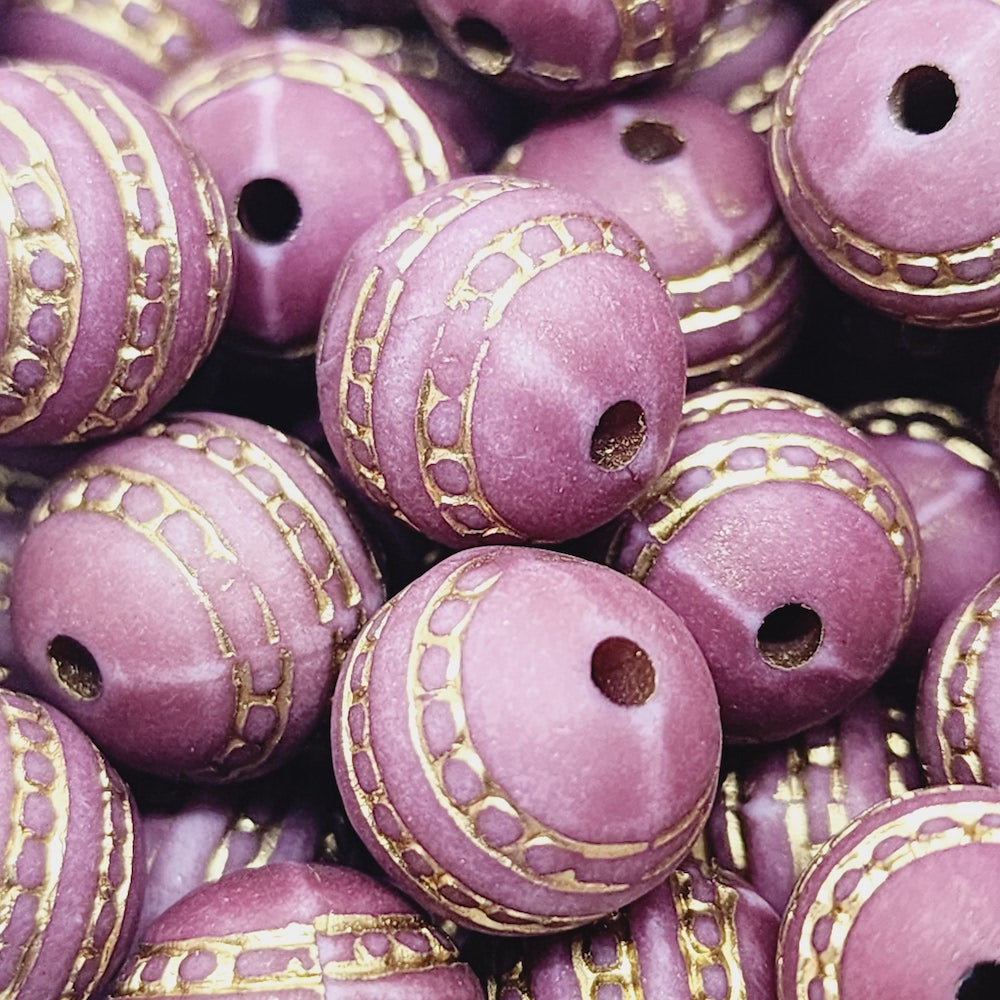 12mm Round (10) - Matte Plum/Gold - Vintage Art Deco Style Lucite Beads
