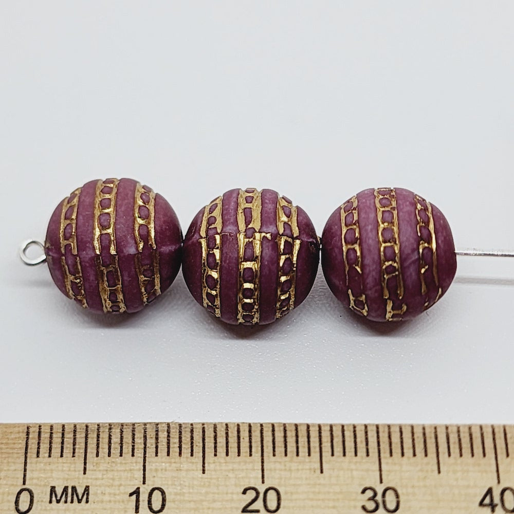 12mm Round (10) - Matte Plum/Gold - Vintage Art Deco Style Lucite Beads