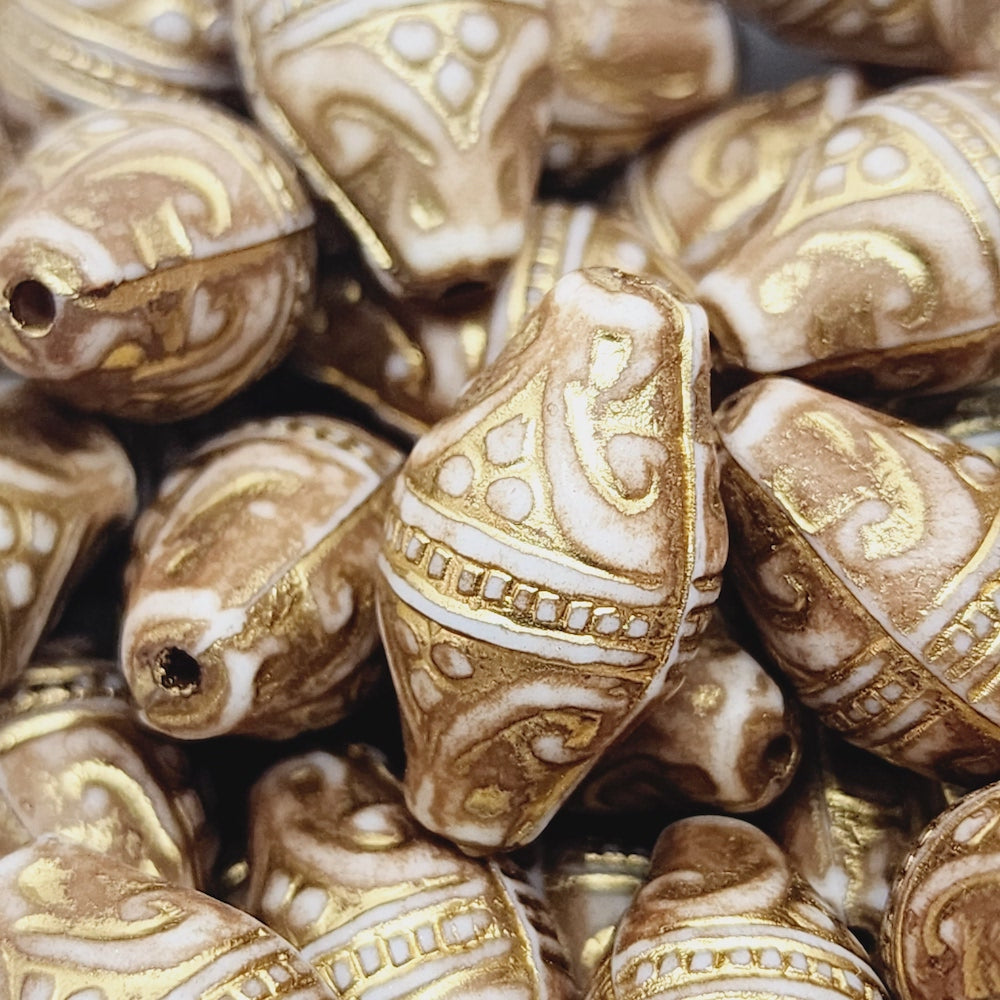 20x11mm Bicone (10) - Matte Lt Pink/Gold - Vintage Art Deco Style Lucite Beads