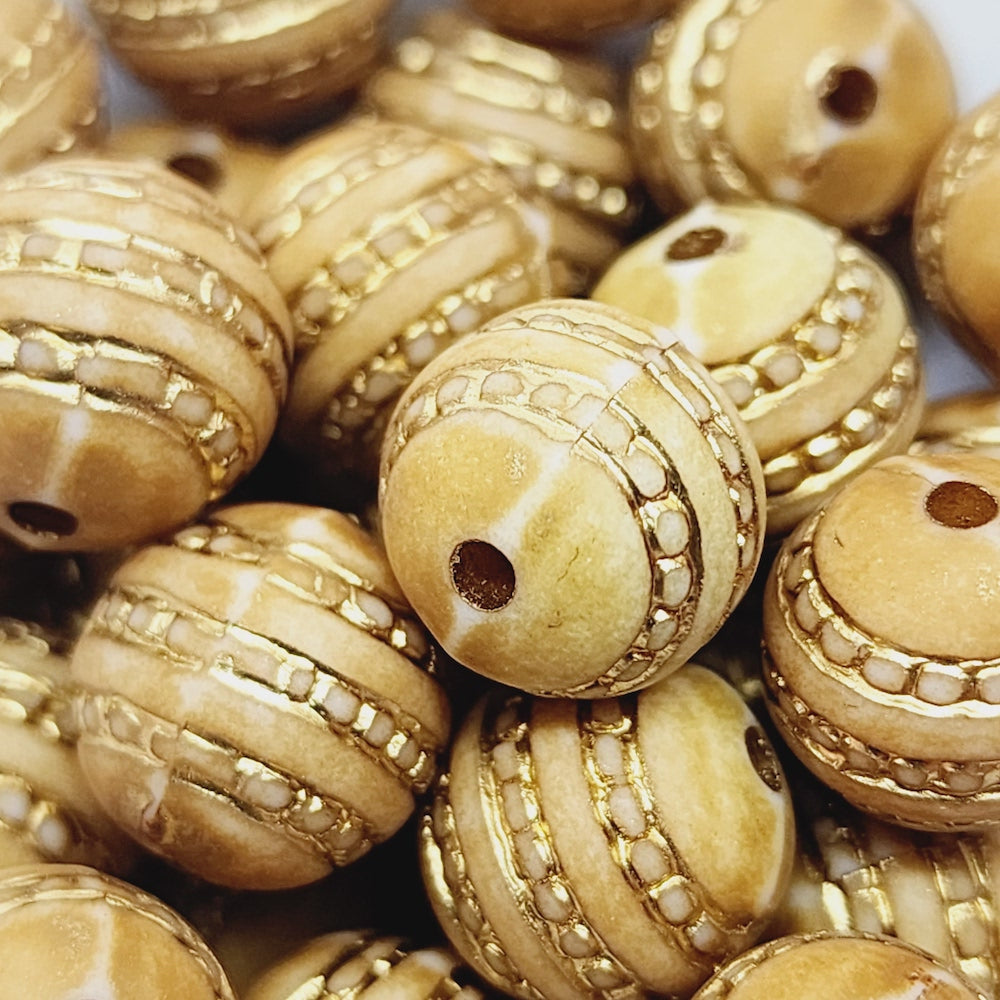 12mm Round (10) - Matte Caramel/Gold - Vintage Art Deco Style Lucite Beads