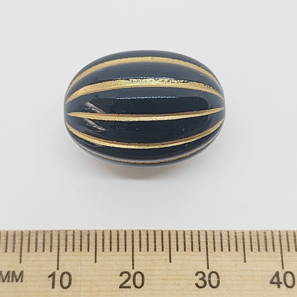 22.5x16mm Oval (10) - Black/Gold - Vintage Art Deco Style Lucite Beads