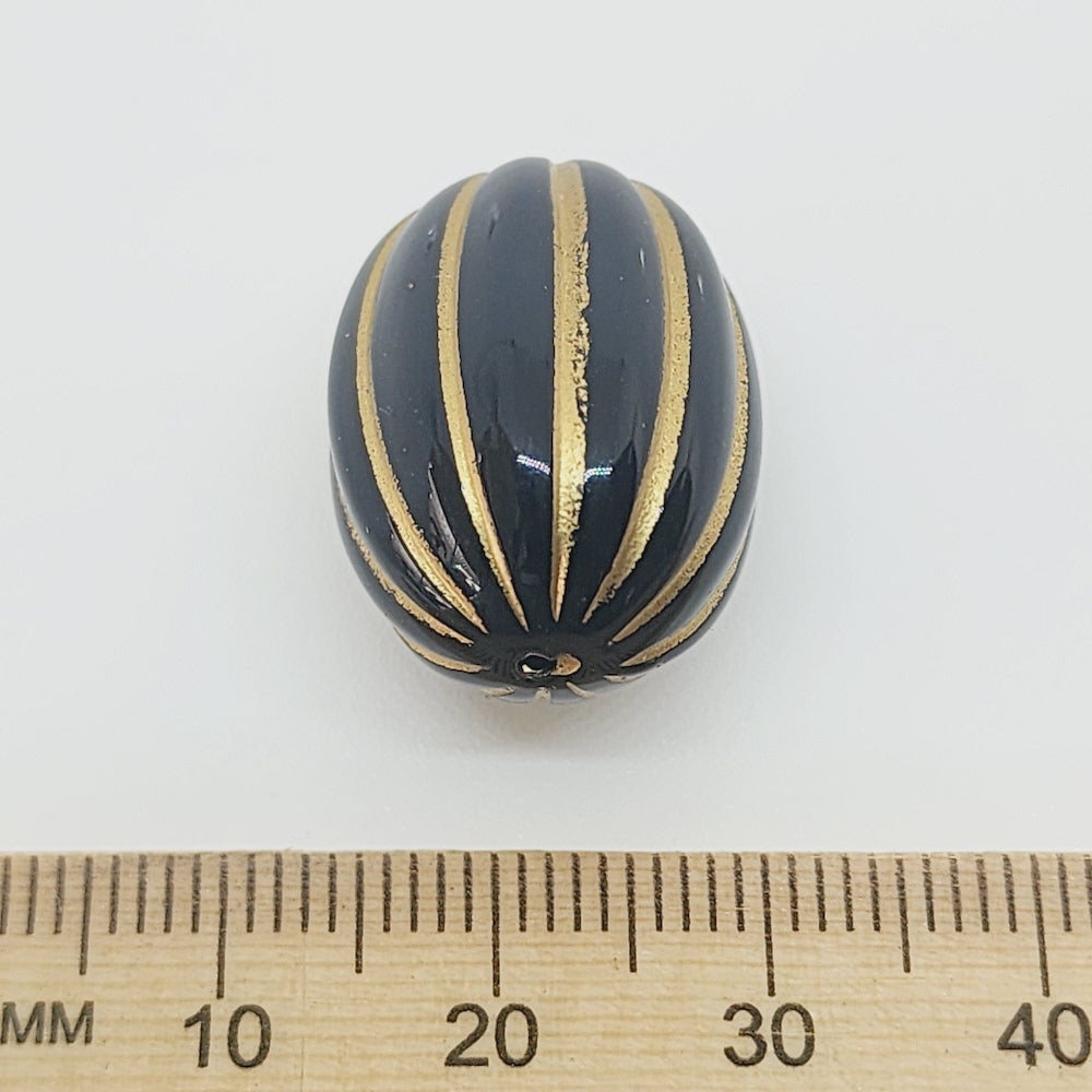 22.5x16mm Oval (10) - Black/Gold - Vintage Art Deco Style Lucite Beads