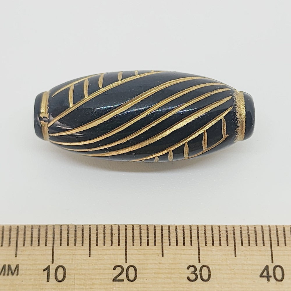 32x13mm Capped Oval (10) - Black/Gold - Vintage Art Deco Style Lucite Beads