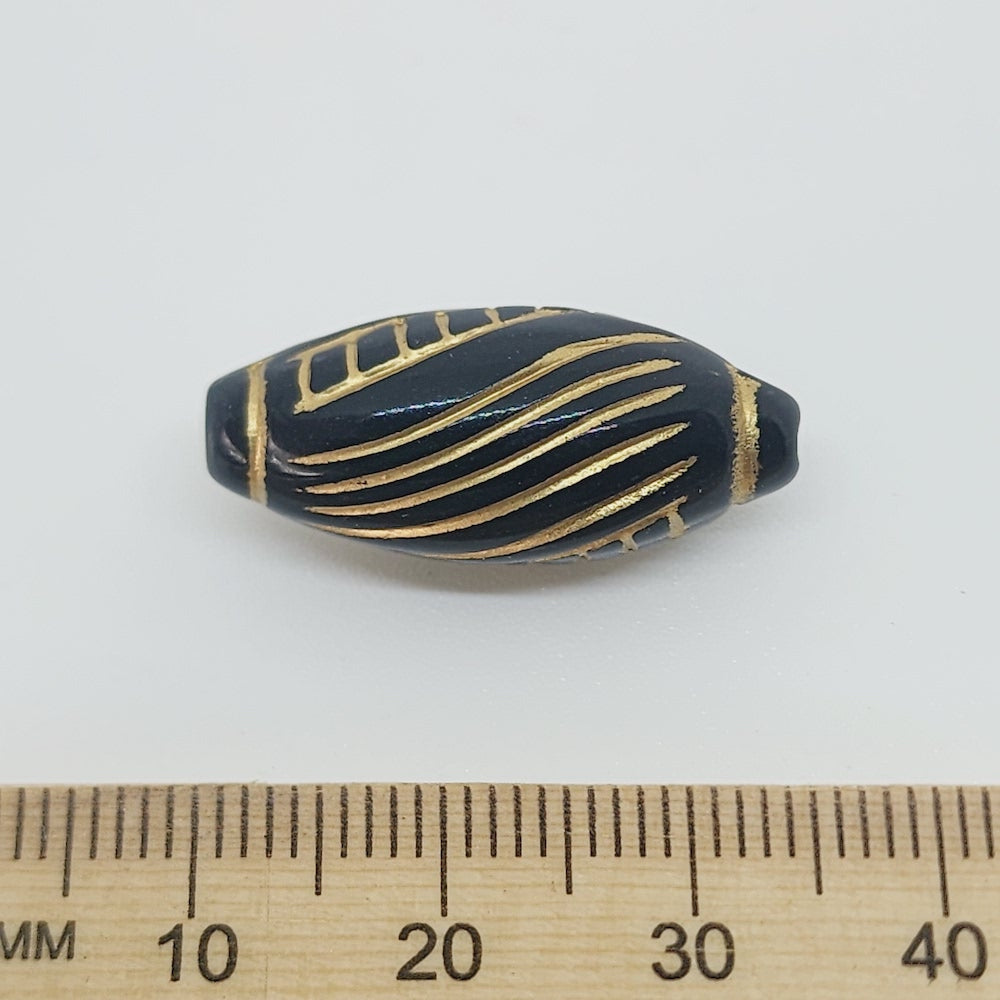 25x11mm Capped Oval (10) - Black/Gold - Vintage Art Deco Style Lucite Beads