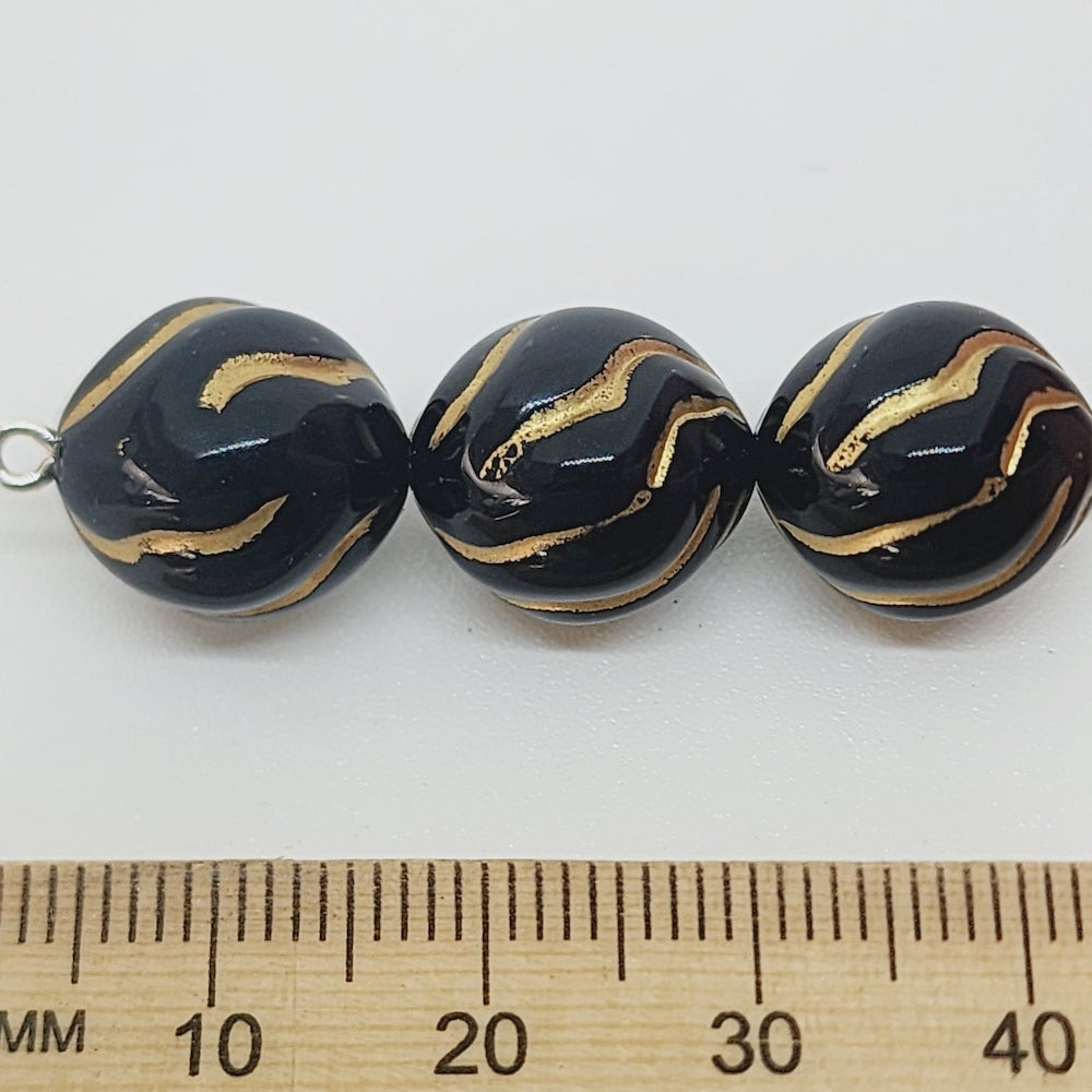 12mm Round (10) - Black/Gold - Vintage Art Deco Style Lucite Beads