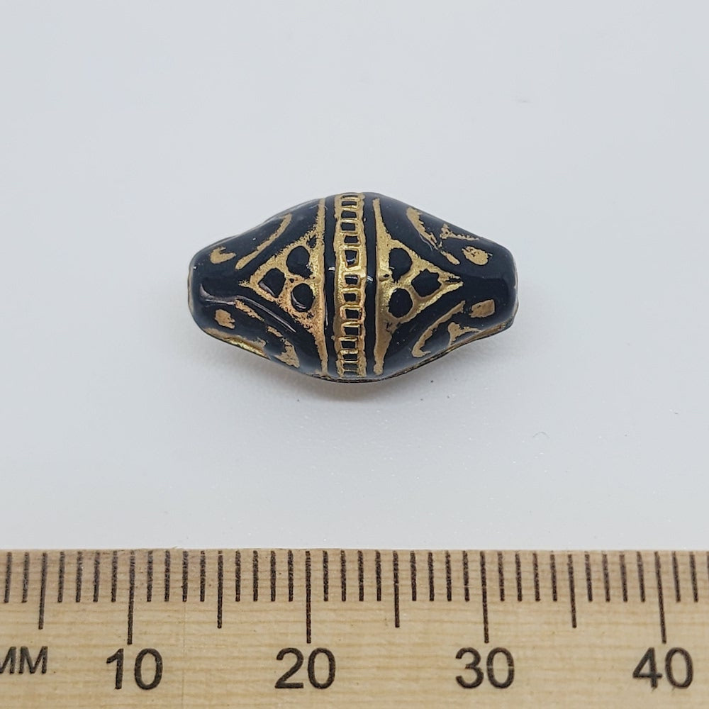 20x11mm Bicone (10) - Black/Gold - Vintage Art Deco Style Lucite Beads
