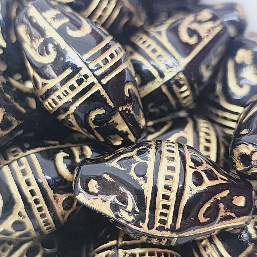 20x11mm Bicone (10) - Black/Gold - Vintage Art Deco Style Lucite Beads