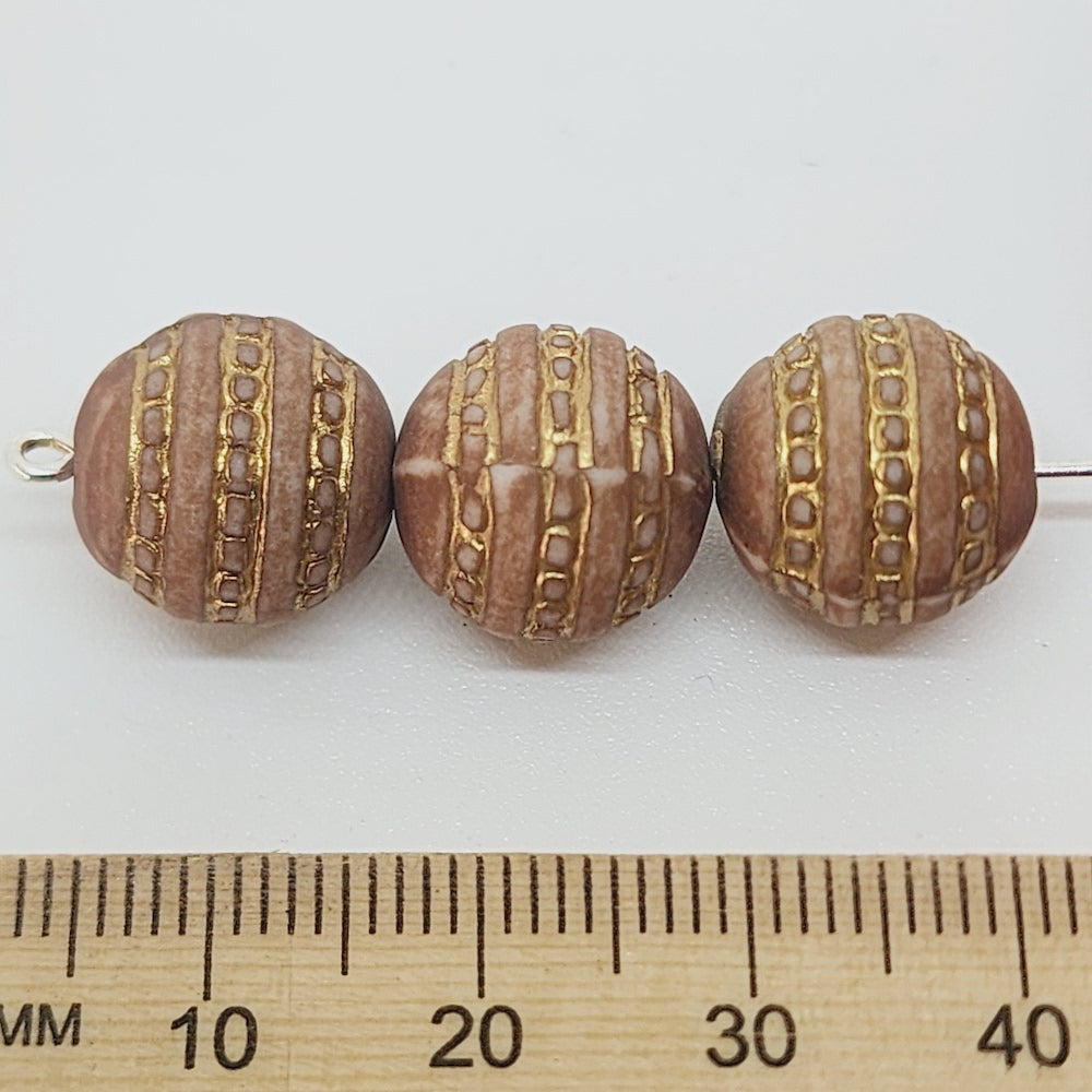 12mm Round (10) - Matte Blush/Gold - Vintage Art Deco Style Lucite Beads