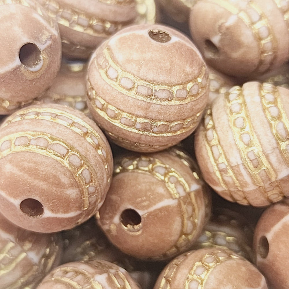 12mm Round (10) - Matte Blush/Gold - Vintage Art Deco Style Lucite Beads
