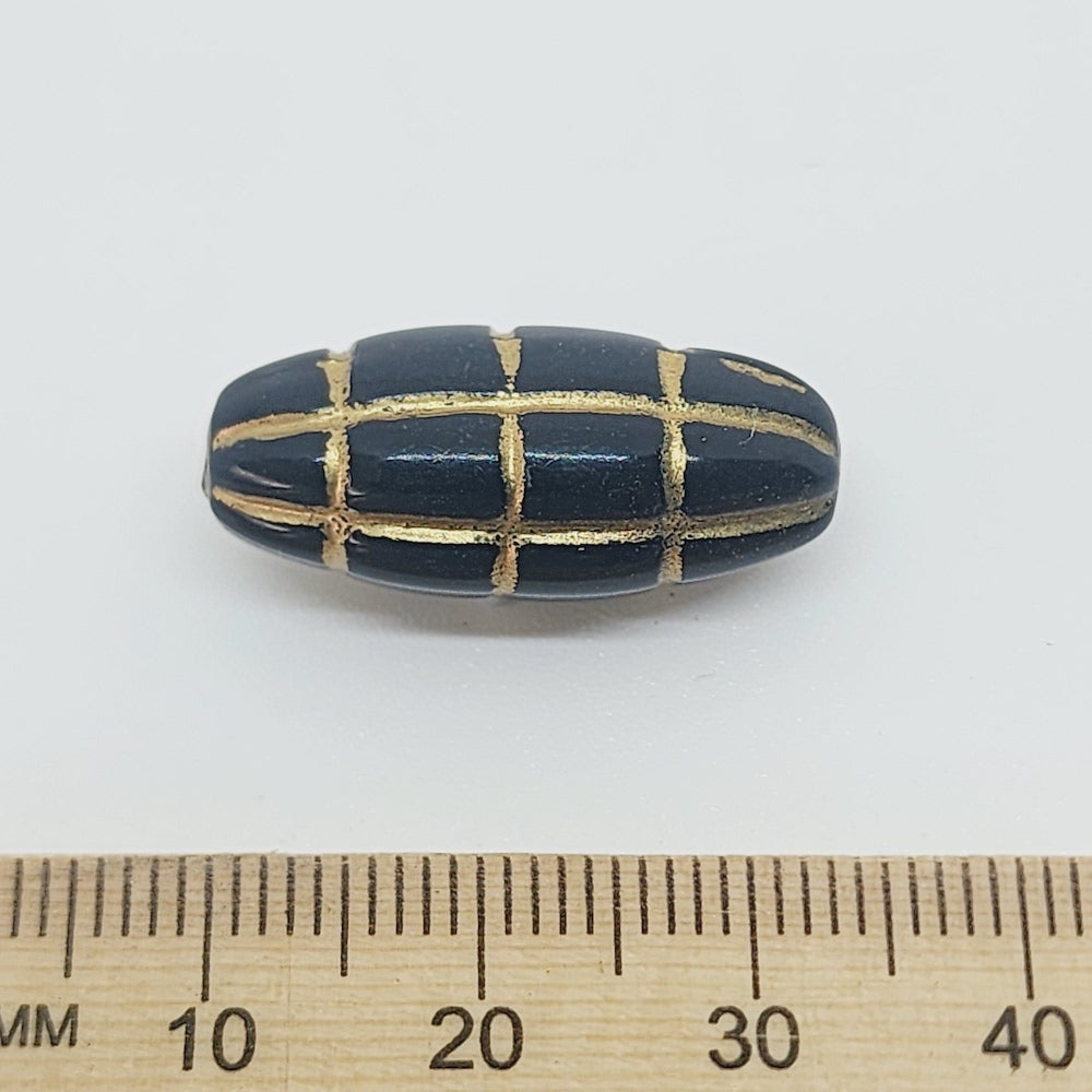 25x10mm Rice (10) - Black/Gold - Vintage Art Deco Style Lucite Beads