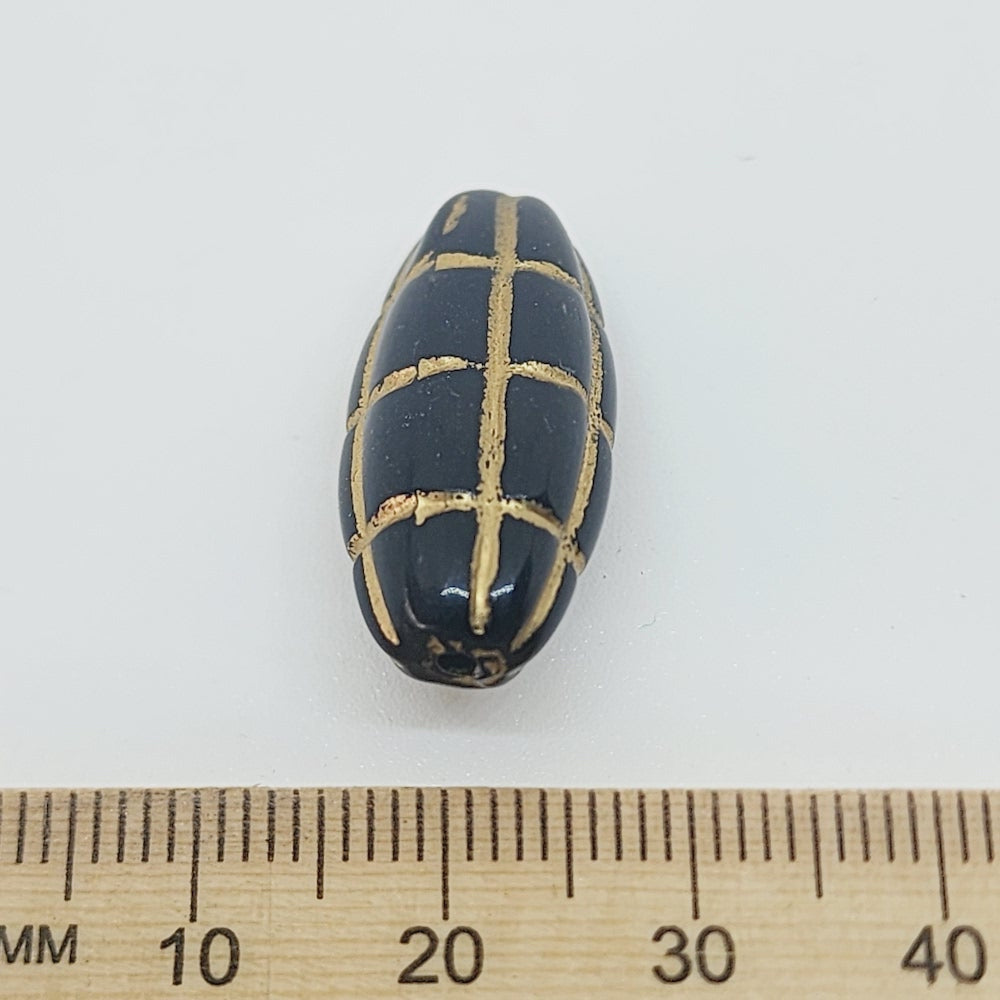 25x10mm Rice (10) - Black/Gold - Vintage Art Deco Style Lucite Beads
