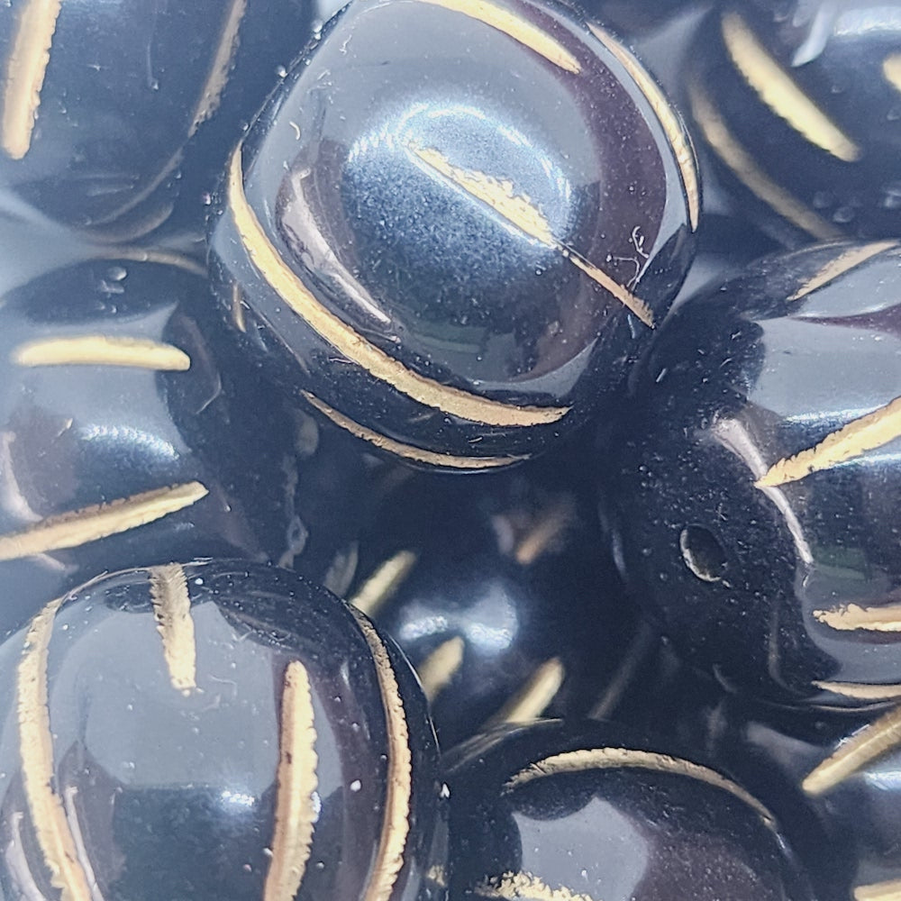 14x15mm Drum (10) - Black/Gold - Vintage Art Deco Style Lucite Beads