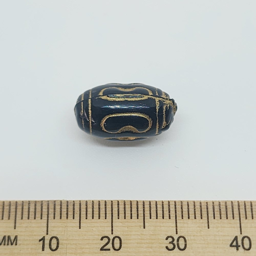 16x9.5mm Barrel (10) - Black/Gold - Vintage Art Deco Style Lucite Beads