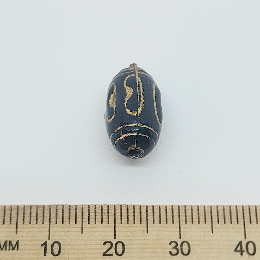 16x9.5mm Barrel (10) - Black/Gold - Vintage Art Deco Style Lucite Beads