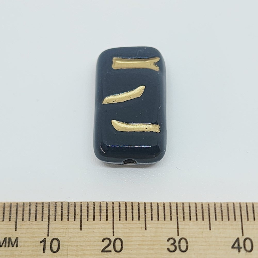 22x12mm Flat Rectangle (10) - Black/Gold - Vintage Art Deco Style Lucite Beads