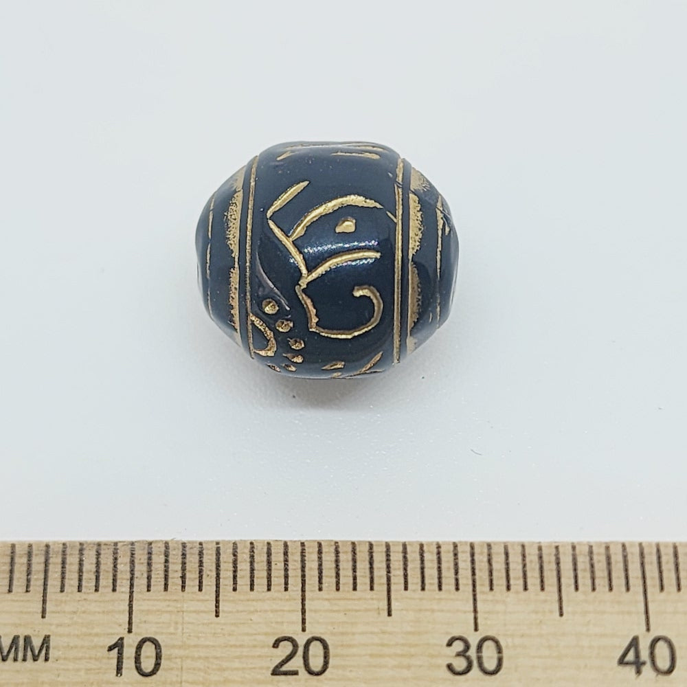 16mm Round (10) - Black/Gold - Vintage Art Deco Style Lucite Beads
