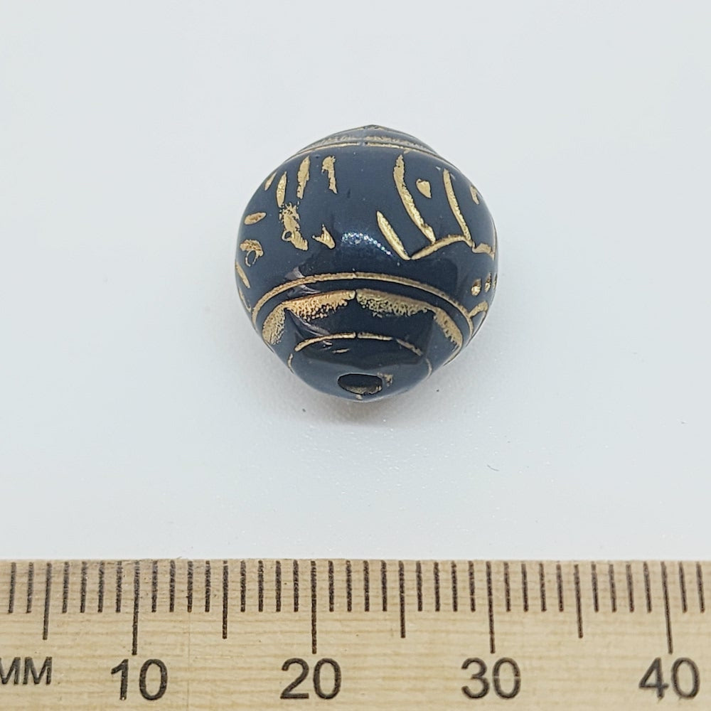 16mm Round (10) - Black/Gold - Vintage Art Deco Style Lucite Beads