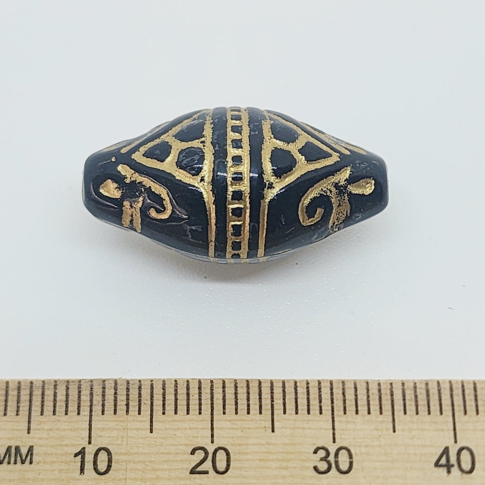 26x14mm Torpedo (10) - Black/Gold - Vintage Art Deco Style Lucite Beads