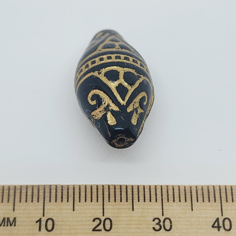 26x14mm Torpedo (10) - Black/Gold - Vintage Art Deco Style Lucite Beads