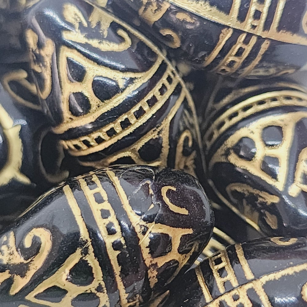 26x14mm Torpedo (10) - Black/Gold - Vintage Art Deco Style Lucite Beads
