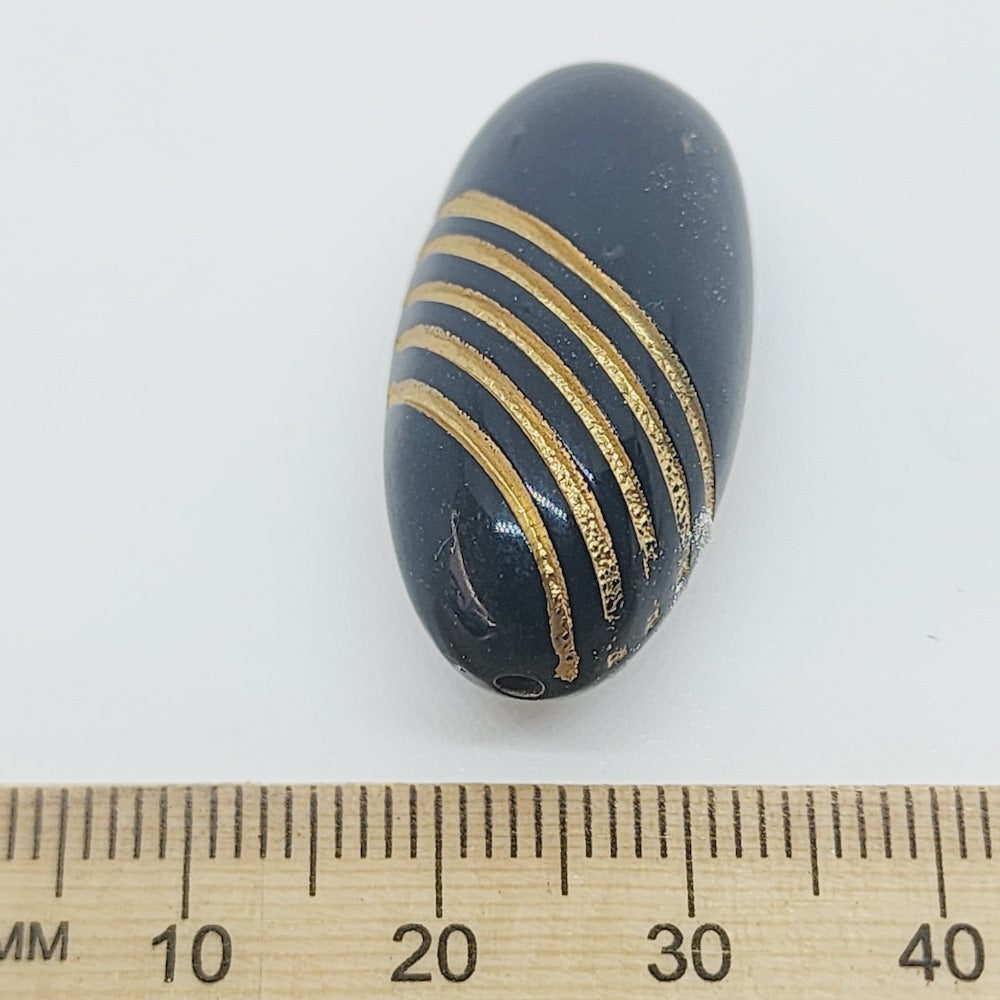 30x15mm Oval (10) - Black/Gold - Vintage Art Deco Style Lucite Beads