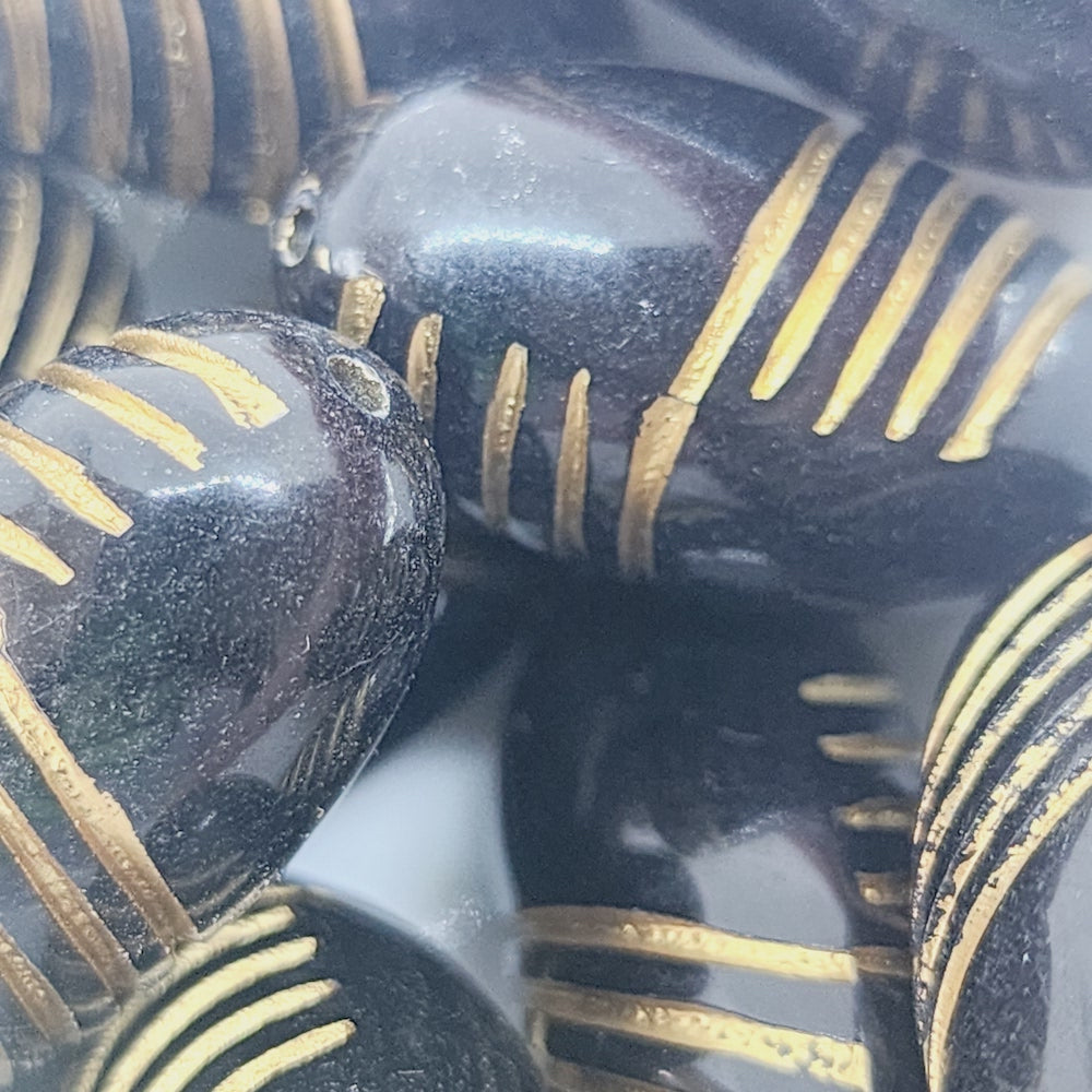 30x15mm Oval (10) - Black/Gold - Vintage Art Deco Style Lucite Beads