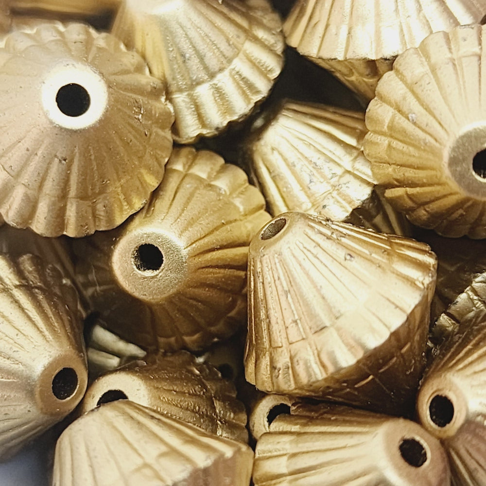 14mm Bicone (10) - Matte Gold - Vintage Art Deco Style Lucite Beads