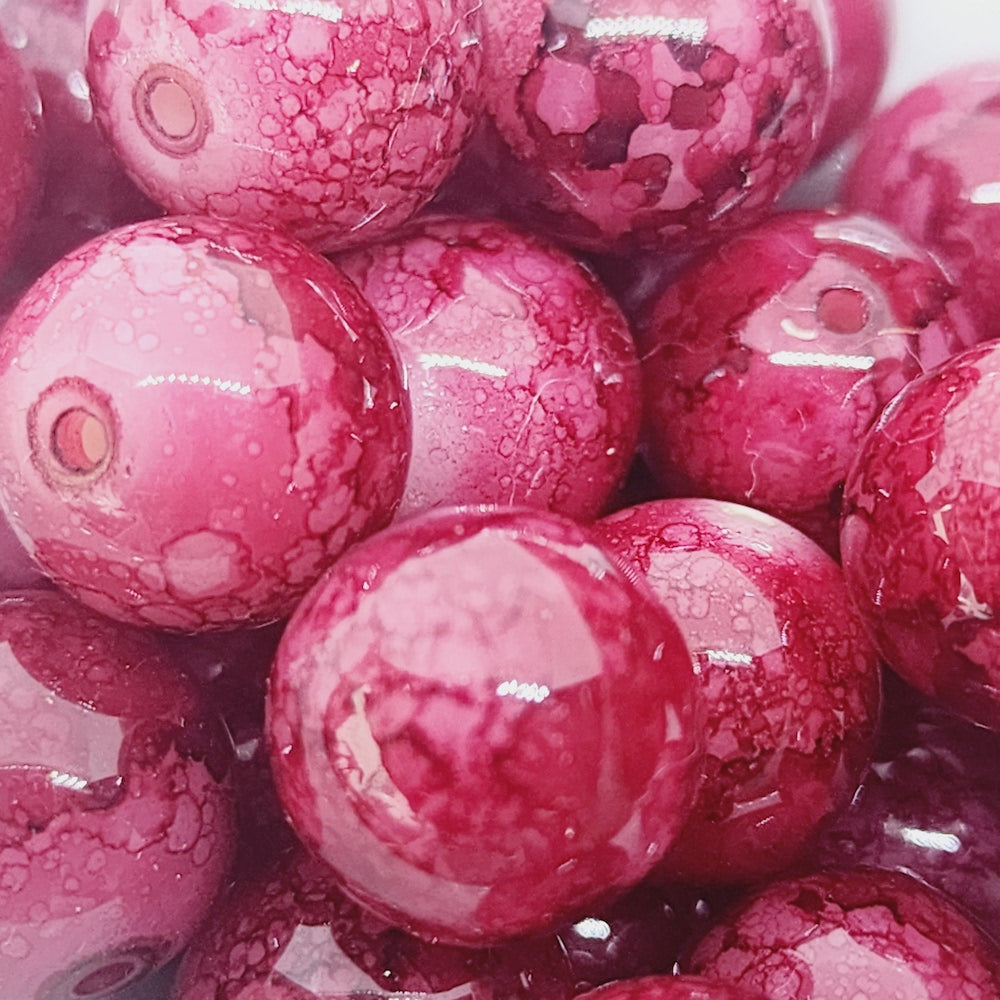 12mm Round (25) - Red Bubble Glaze over White - Vintage Lucite Beads