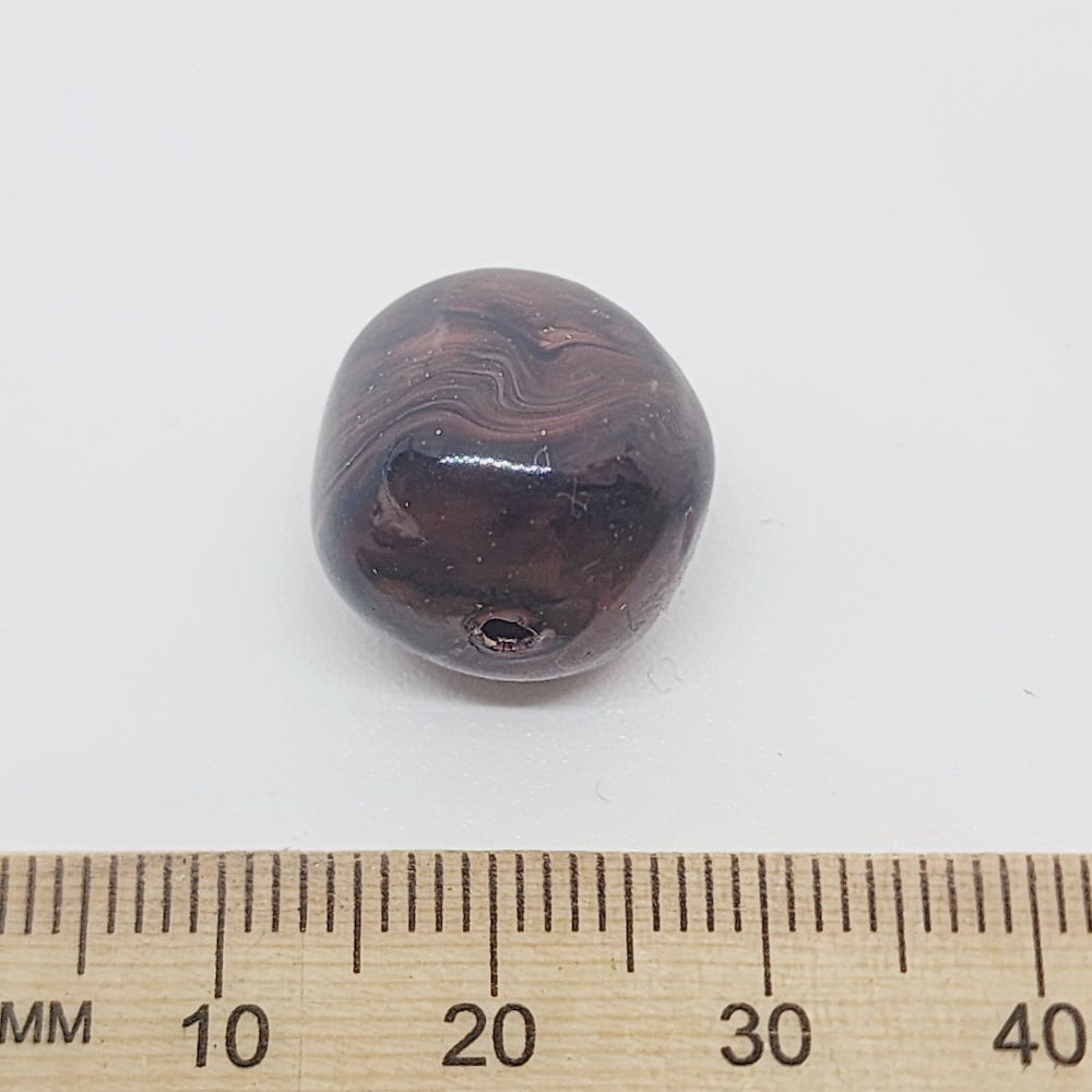 14mm Nut (10) - Dark Brown - Vintage Wood Veneer Marbled Effect Beads